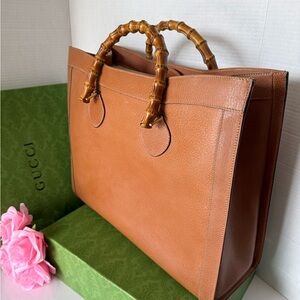 Gucci Diana Tan/Brown Leather Tote with Bamboo Handles